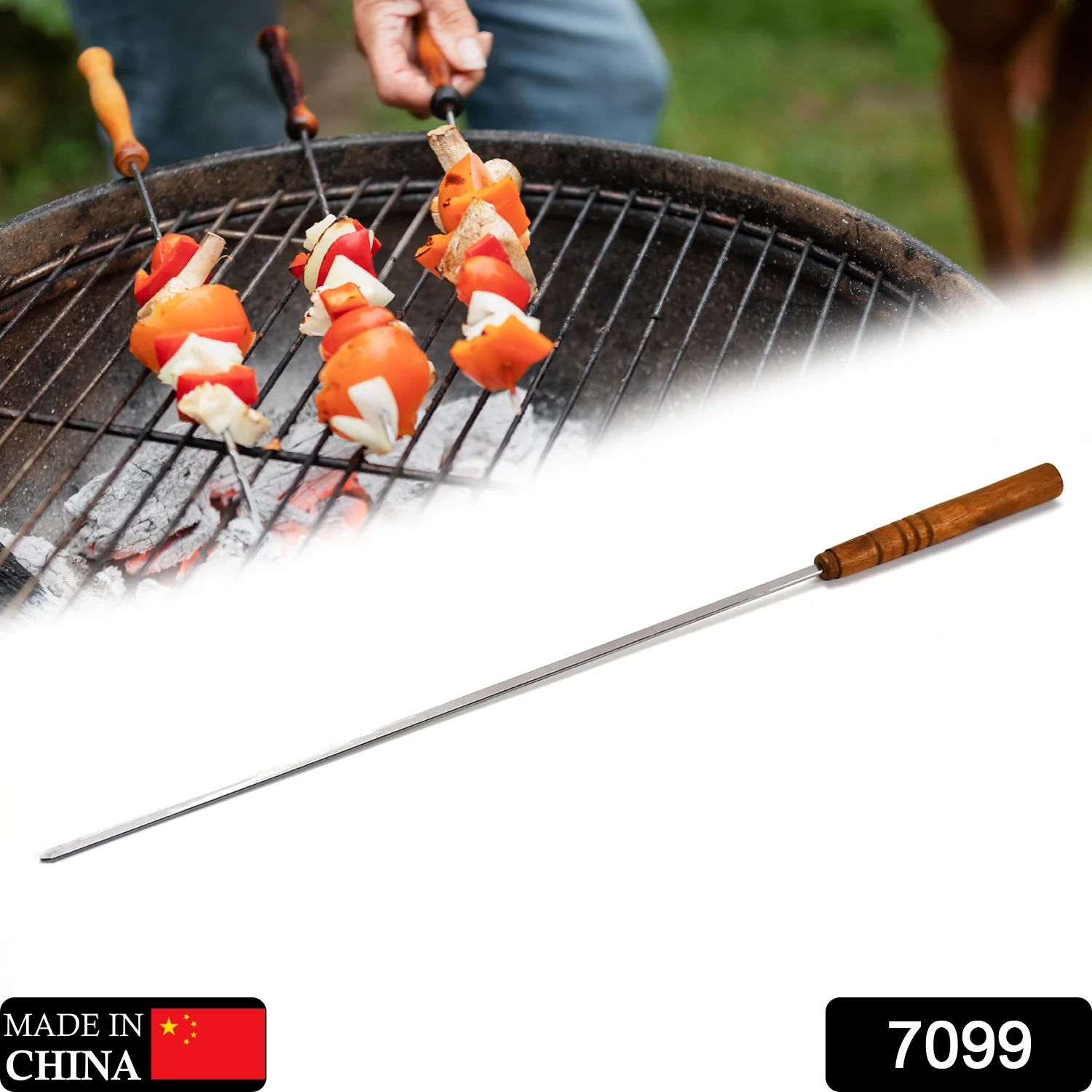 7099 Non Bending Reusable Long Wooden Thick Handle BBQ Grill Paneer Tikka Kebab Seekh Barbeque Skewers. DeoDap 7099 Non Bending Reusable Long Wooden Thick Handle BBQ Grill Paneer Tikka Kebab Seekh Barbeque Skewers. DeoDap